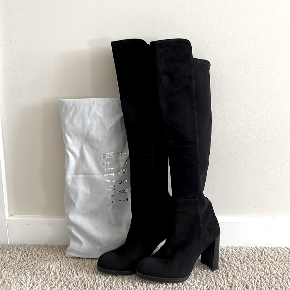 Stuart Witzman, Black Suede 50/50 Boots w/ block heel. Size 34.5 (4.5 womens)